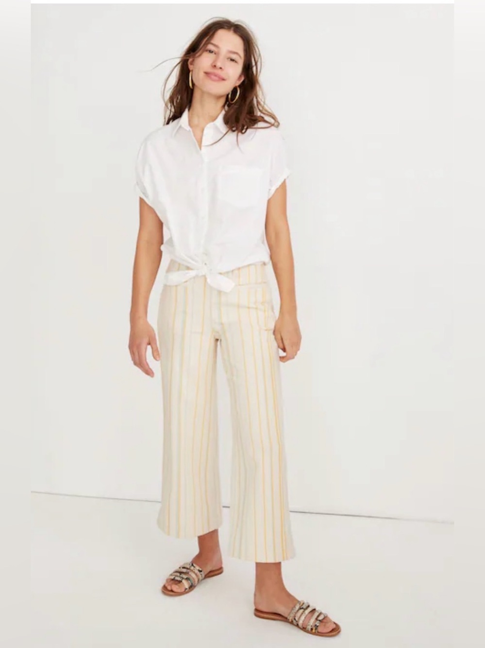 Madewell Emmett Cream Striped Cropped Wide-Leg Pants Women’s 30
